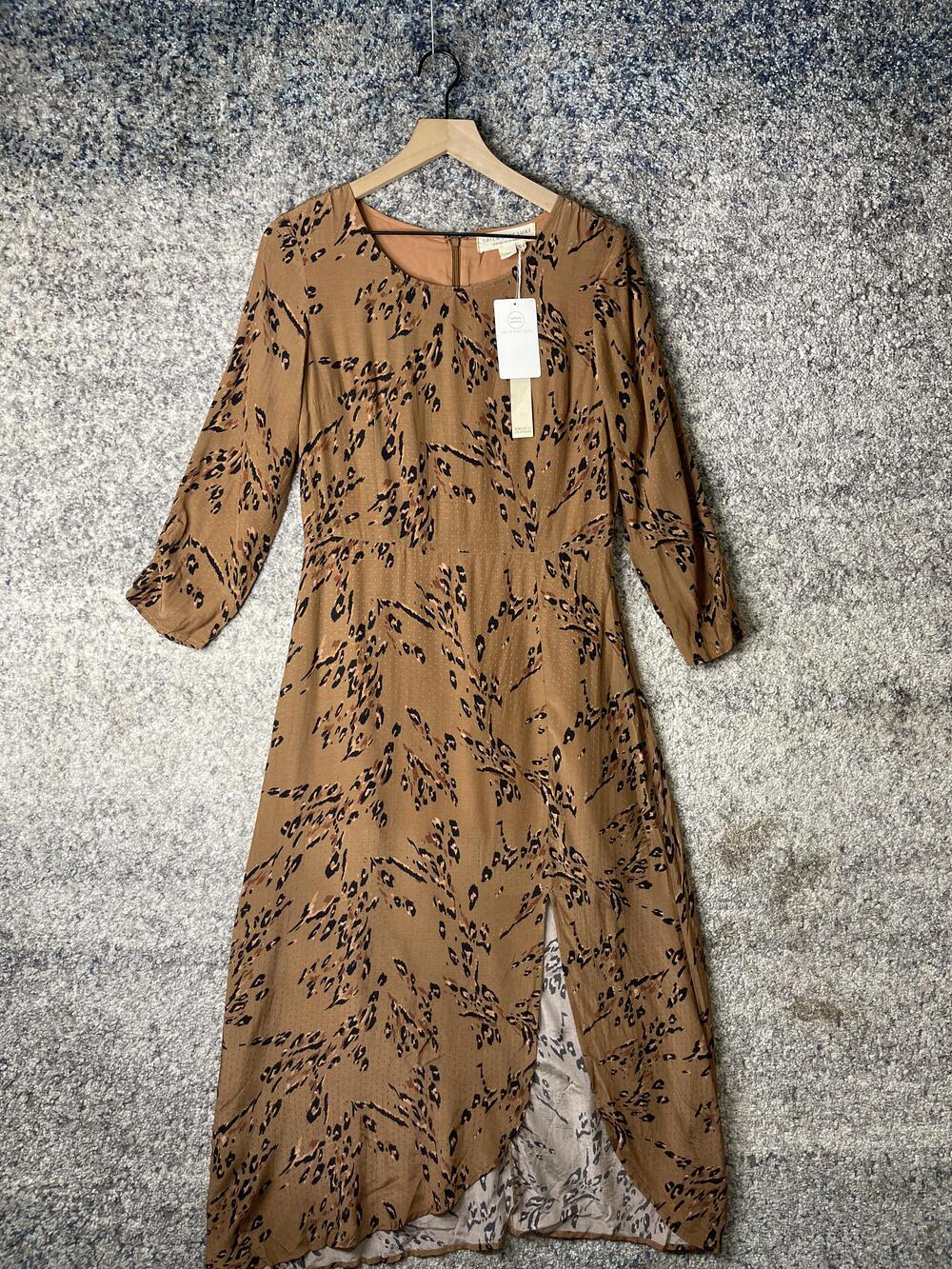 Saltwater Luxe Dress Womens Medium Brown Sienna Animal Print Long Sleeve Midi